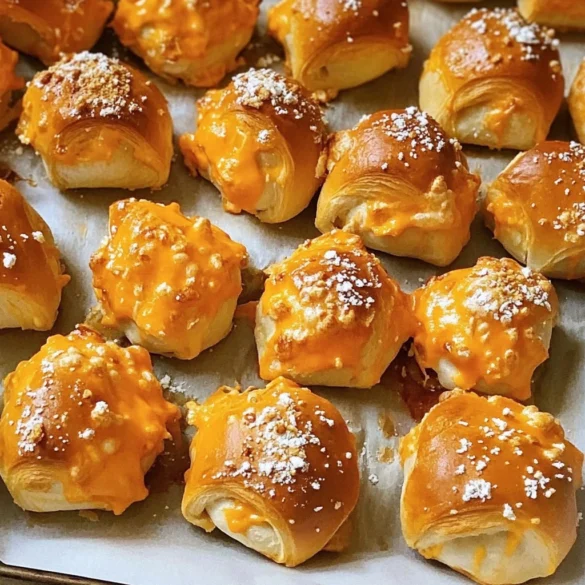 : A plate of Cheesy Ranch Buffalo Chicken Pretzel Bites with dipping sauce